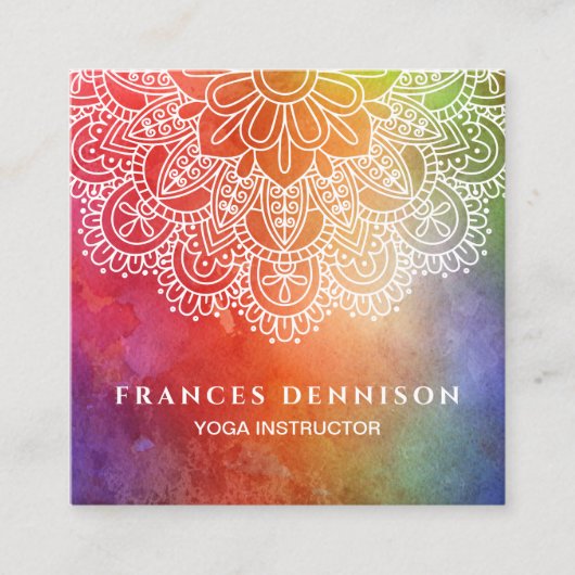 ヨガのインストラクターの水彩画の曼荼羅 スクエア名刺 (正面)