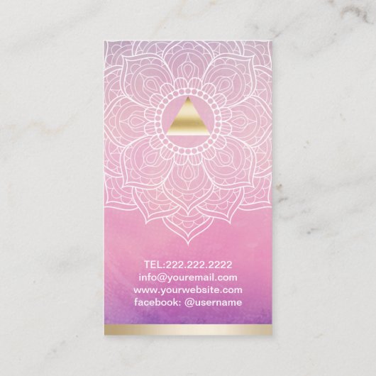 ヨガのインストラクターの水彩画の金ゴールドの三角形及び曼荼羅 名刺 (裏面)