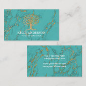 ヨガのインストラクターの生命コーチの金ゴールドの木のターコイズ 名刺 (正面/裏面)