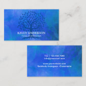 ヨガのインストラクターの生命木のエレガントで青い水彩画 名刺 (正面/裏面)