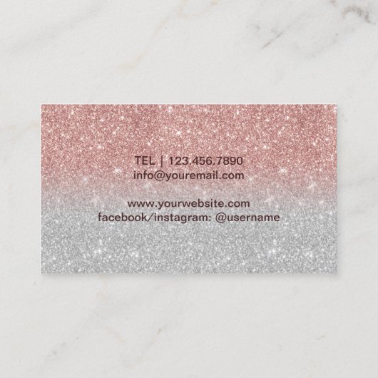 ヨガのインストラクターの生命木のグラデーションなばら色の金ゴールドの銀 名刺 (裏面)