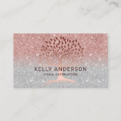 ヨガのインストラクターの生命木のグラデーションなばら色の金ゴールドの銀 名刺 (正面)