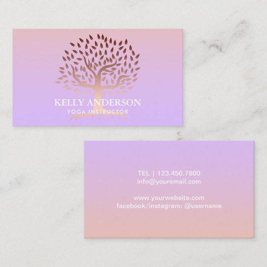 ヨガのインストラクターの生命木の上品な紫色及びピンク 名刺 (正面/裏面)