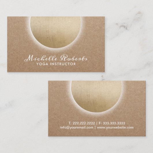 ヨガのインストラクターの白熱［赤熱］光を放つな金ゴールドの円素朴なクラフト 名刺 (正面/裏面)
