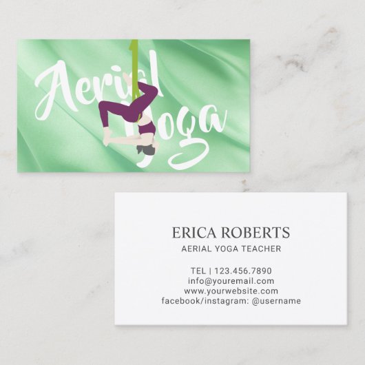 ヨガのインストラクターの空気のヨガの先生のエレガントな緑 名刺 (正面/裏面)
