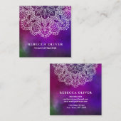 ヨガのインストラクターの紫色の水彩画の曼荼羅 スクエア名刺 (正面/裏面)