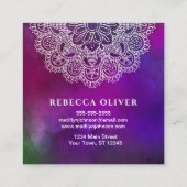 ヨガのインストラクターの紫色の水彩画の曼荼羅 スクエア名刺 (裏面)