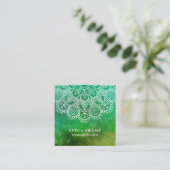 ヨガのインストラクターの緑の水彩画の曼荼羅 スクエア名刺 (スタンド正面)