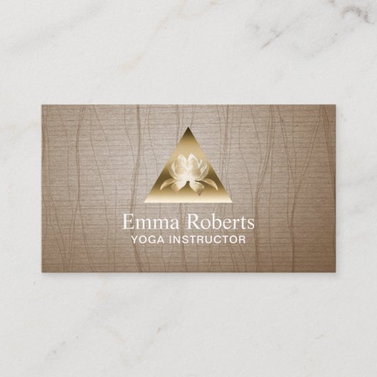ヨガのインストラクターの金ゴールドの三角形のはすロゴのヴィンテージ 名刺 (正面)