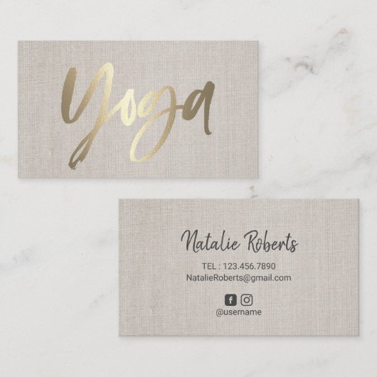 ヨガのインストラクターの金ゴールドの原稿のエレガントな麻布 名刺 (正面/裏面)