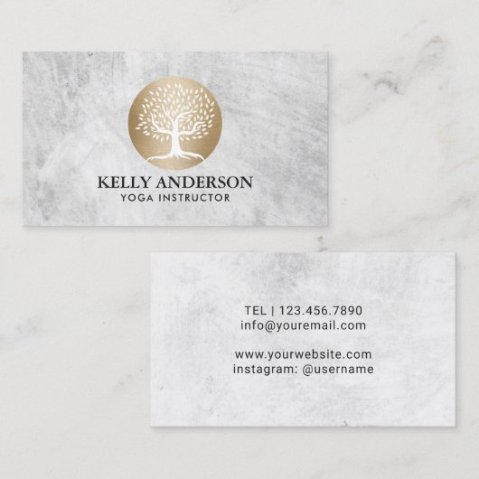 ヨガのインストラクターの金ゴールドの木のロゴPilates 名刺 (正面/裏面)