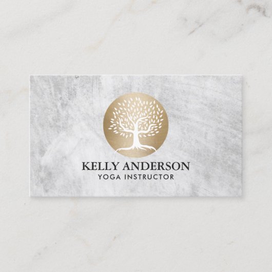ヨガのインストラクターの金ゴールドの木のロゴPilates 名刺 (正面)