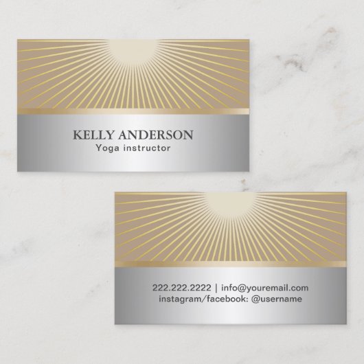 ヨガのインストラクターの金ゴールド光線のモダンの銀 名刺 (正面/裏面)