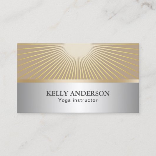 ヨガのインストラクターの金ゴールド光線のモダンの銀 名刺 (正面)