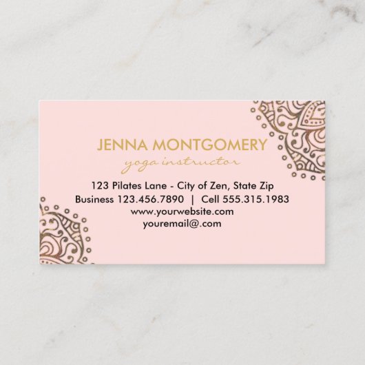 ヨガのインストラクターの金ゴールド|の抽象的な花の曼荼羅 名刺 (裏面)