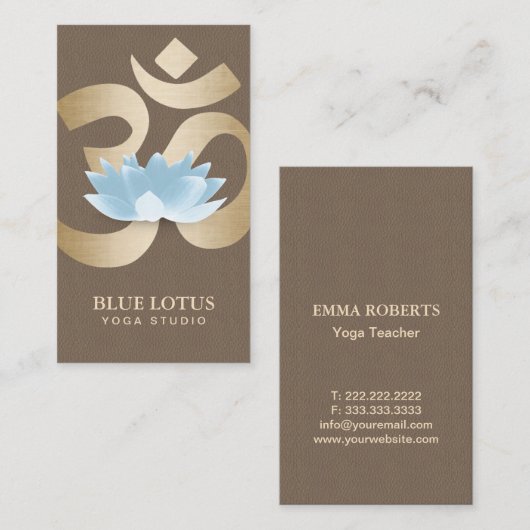 ヨガのインストラクターの青のはすの花の金ゴールドOmの記号 名刺 (正面/裏面)