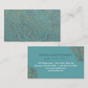ヨガのインストラクターのBoho  のエレガントなティール（緑がかった色）の金ゴールドの曼荼羅 名刺