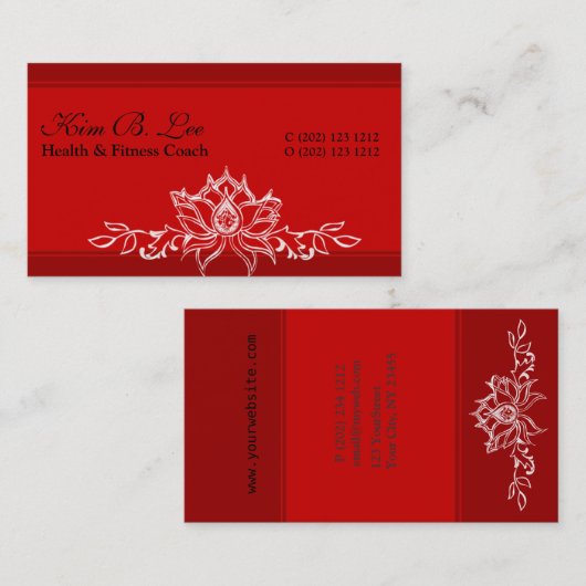 ヨガのインストラクター赤いアジア手のスケッチのはす 名刺 (正面/裏面)