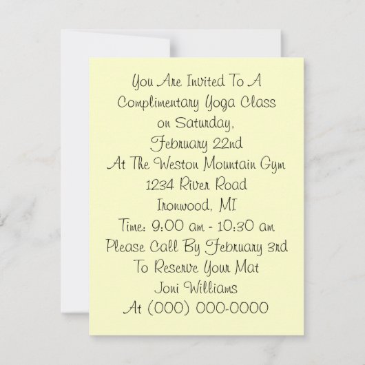 ヨガのクラスの~の発表新しい学生の招待状 招待状 (裏面)