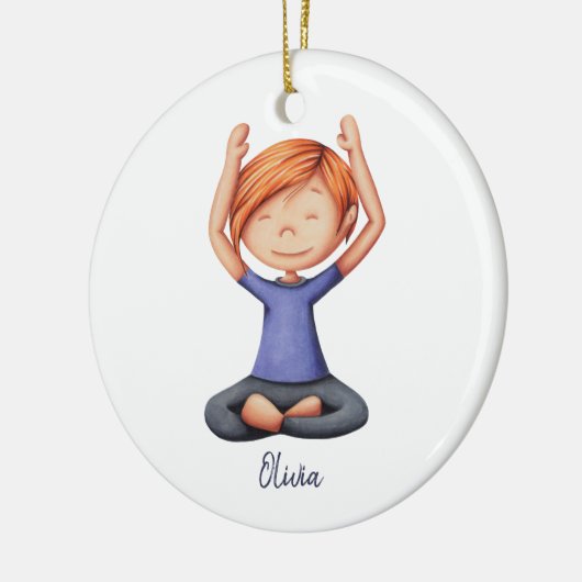 ヨガのクリスマスをめい想過ごす女のパーソナライズされた子 セラミックオーナメント (左)
