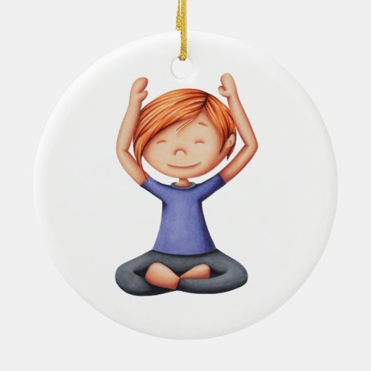 ヨガのクリスマスをめい想過ごす女のパーソナライズされた子 セラミックオーナメント (裏面)