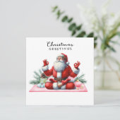 ヨガのクリスマス サンタクロース ポーズパーティーのご招待 シーズンカード (スタンド正面)