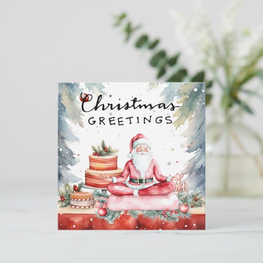 ヨガのクリスマス サンタクロース ポーズパーティーのご招待 シーズンカード (スタンド正面)