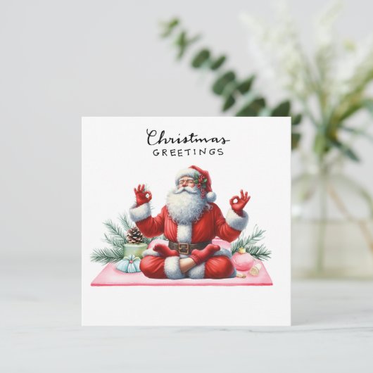 ヨガのクリスマス サンタクロース ポーズパーティーの招待状 シーズンカード (スタンド正面)
