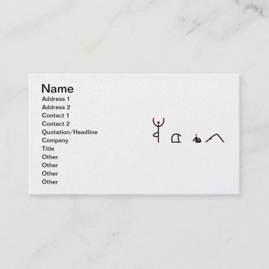 ヨガのスティックスフィギュアはYOGAのスペルをポーズする。 名刺 (正面)