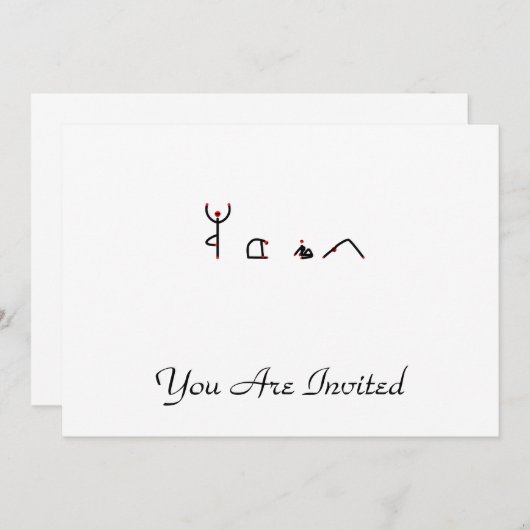 ヨガのスティックスフィギュアはYOGAのスペルをポーズする。 招待状 (正面/裏面)