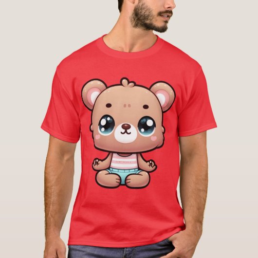 ヨガのポーズをとるかわいいキャラクターのクマ ビンテージ Tシャツ (正面)