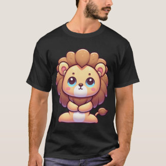 ヨガのポーズをとるかわいいキャラクターのライオン ファミリー Tシャツ