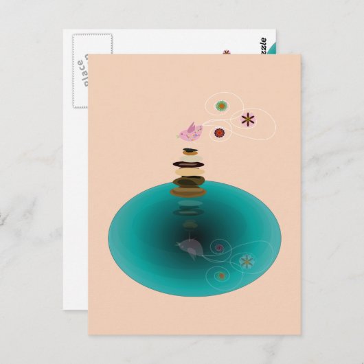 ヨガのポーズ、岩の上にバーディ ポストカード (正面/裏面)