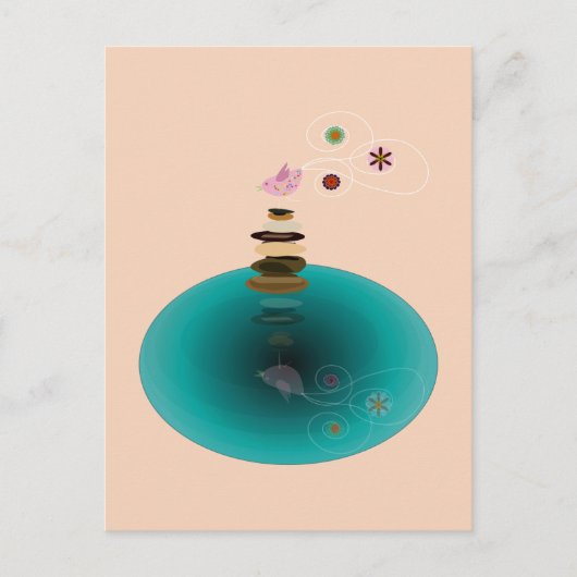 ヨガのポーズ、岩の上にバーディ ポストカード (正面)