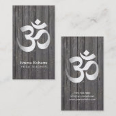 ヨガの先生の銀Omの記号の上品な木 名刺 (正面/裏面)