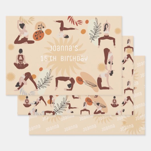 ヨガの女の子の誕生日 ラッピングペーパーシート (セット)