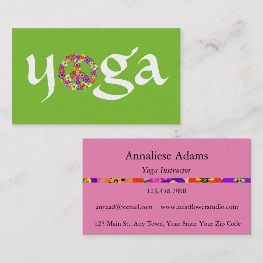 ヨガの平和サインのためのインストラクターホワイトの緑 名刺 (正面/裏面)