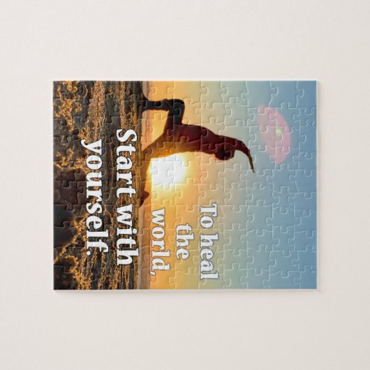 ヨガの日の出に関する世界のビーチの肯定を治す ジグソーパズル (横)