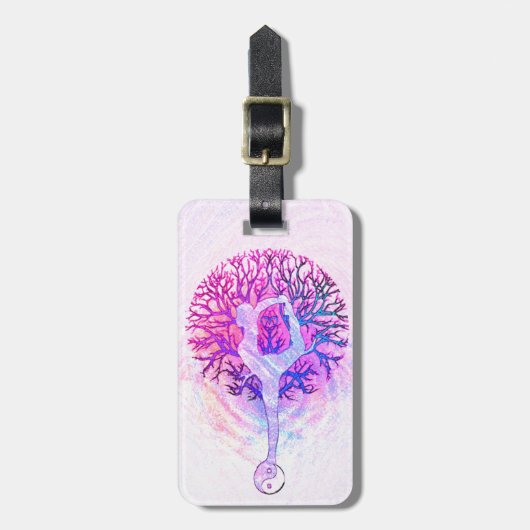 ヨガの木のパステルの虹 ラゲッジタグ (正面縦)