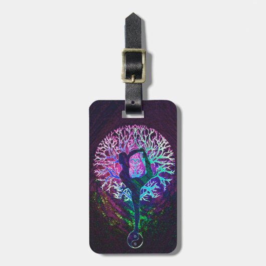 ヨガの木の平和虹 ラゲッジタグ (正面縦)