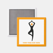 ヨガの木ポーズブラック、オレンジカスタム色 マグネット (正面/裏面)