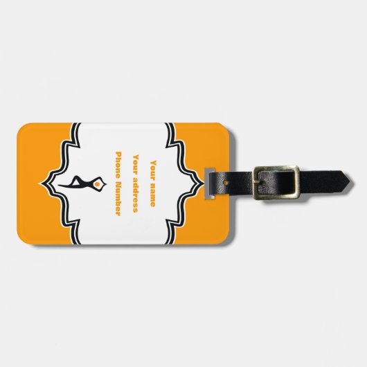 ヨガの木ポーズブラック、オレンジカスタム色 ラゲッジタグ (正面横)