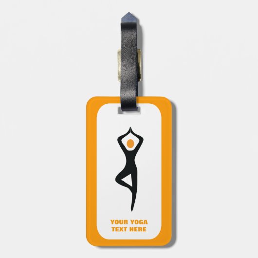 ヨガの木ポーズブラック、オレンジカスタム色 ラゲッジタグ (裏面縦)