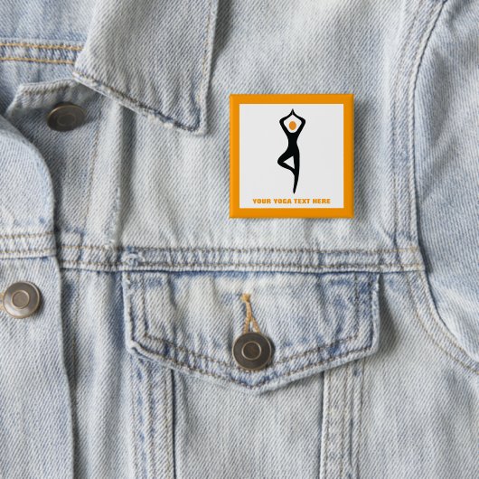 ヨガの木ポーズブラック、オレンジカスタム色 缶バッジ (インサイチュ)