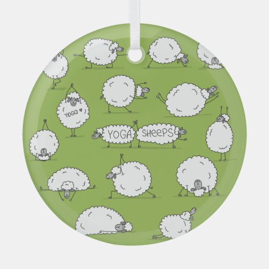 ヨガの羊:お洒落スケッチおもしろい。 ガラスオーナメント (正面)