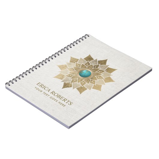 ヨガの金ゴールドのはすの花の曼荼羅のエレガントな麻布 ノートブック (左側)