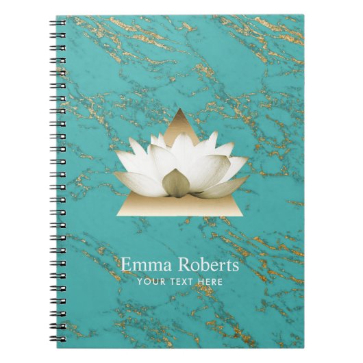 ヨガの金ゴールドのはすモダンなターコイズ及び金ゴールドの大理石 ノートブック (正面)
