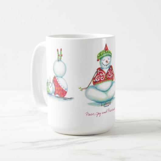 ヨガの雪だるまのクリスマスのコーヒー・マグ コーヒーマグカップ (正面左)