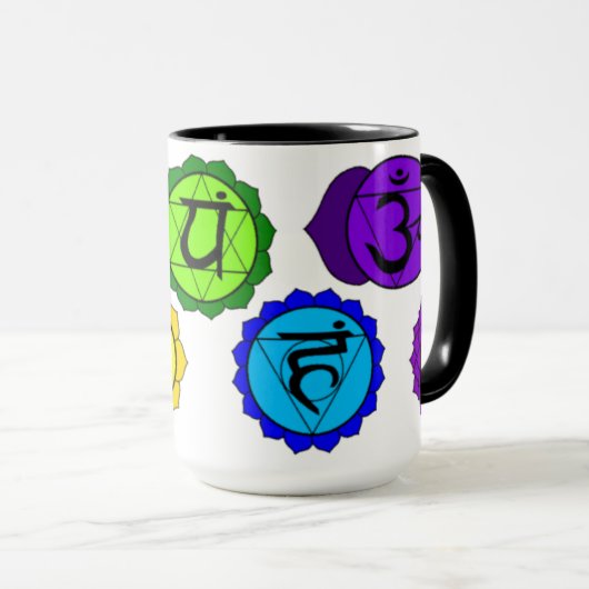 ヨガの霊気マグと分類される7つのチャクラの記号 マグカップ (正面右)