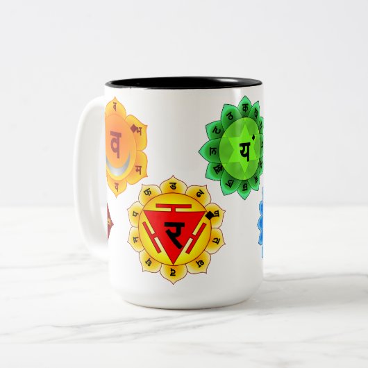 ヨガの霊気7のチャクラの記号15OZのツートーンマグ ツートーンマグカップ (正面左)